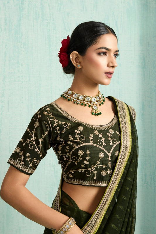 Elegant Green Georgette Saree with Embroidered Blouse