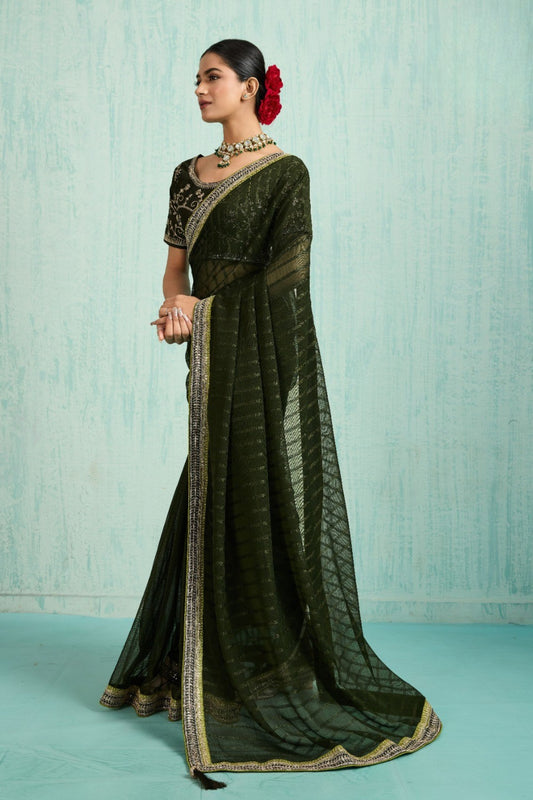 Elegant Green Georgette Saree with Embroidered Blouse