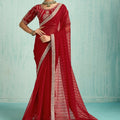 Designer Red Georgette Saree Matching Blouse Party Wear