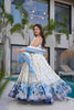 Wonderful White and Blue Floral Printed Anarkali Style Maxi Dress with Matching Dupatta