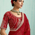 Designer Red Georgette Saree Matching Blouse Party Wear