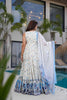 Wonderful White and Blue Floral Printed Anarkali Style Maxi Dress with Matching Dupatta