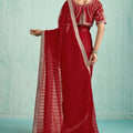 Designer Red Georgette Saree Matching Blouse Party Wear
