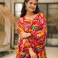 Vibrant Rani Pink Floral Printed Anarkali Style Maxi Dress with Flared Sleeves