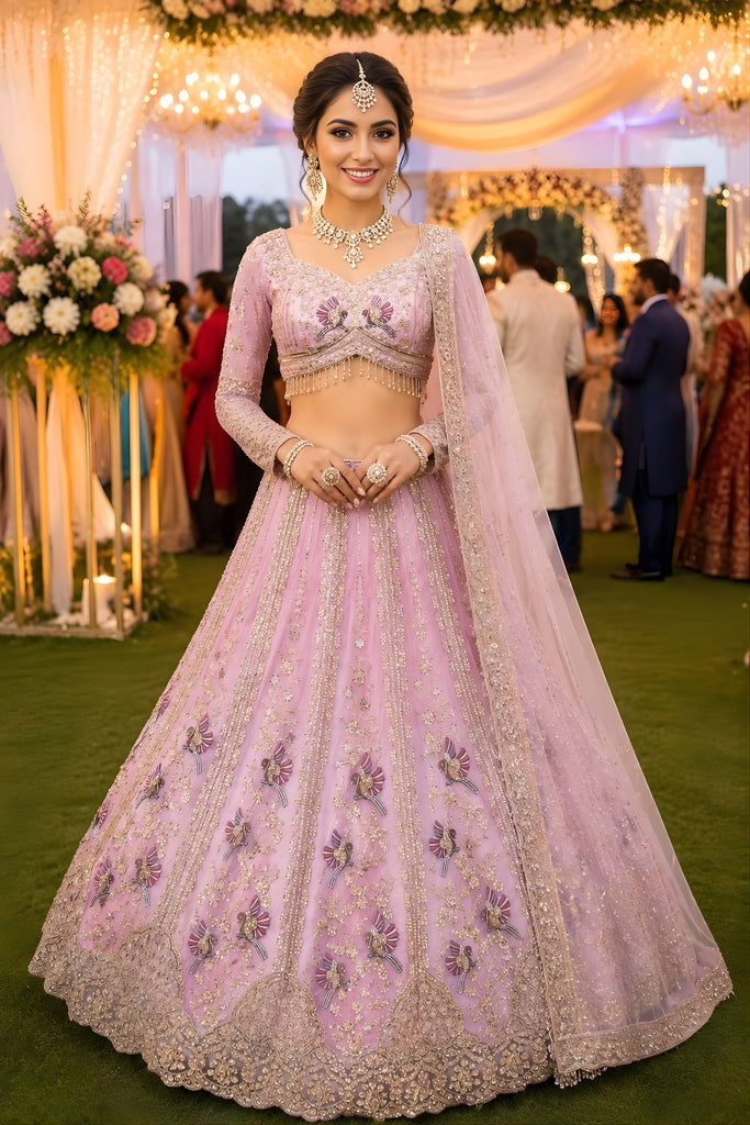 Lovely Pink Net Heavy Embroidered Lehenga Choli with Designer Dupatta for Wedding Wear