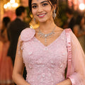 Elegant Pink Net Heavy Embroidered Gown with Designer Dupatta for Wedding and Reception