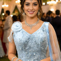 Stylish Sky Blue Net Heavy Embroidered Gown with Designer Dupatta for Wedding and Reception