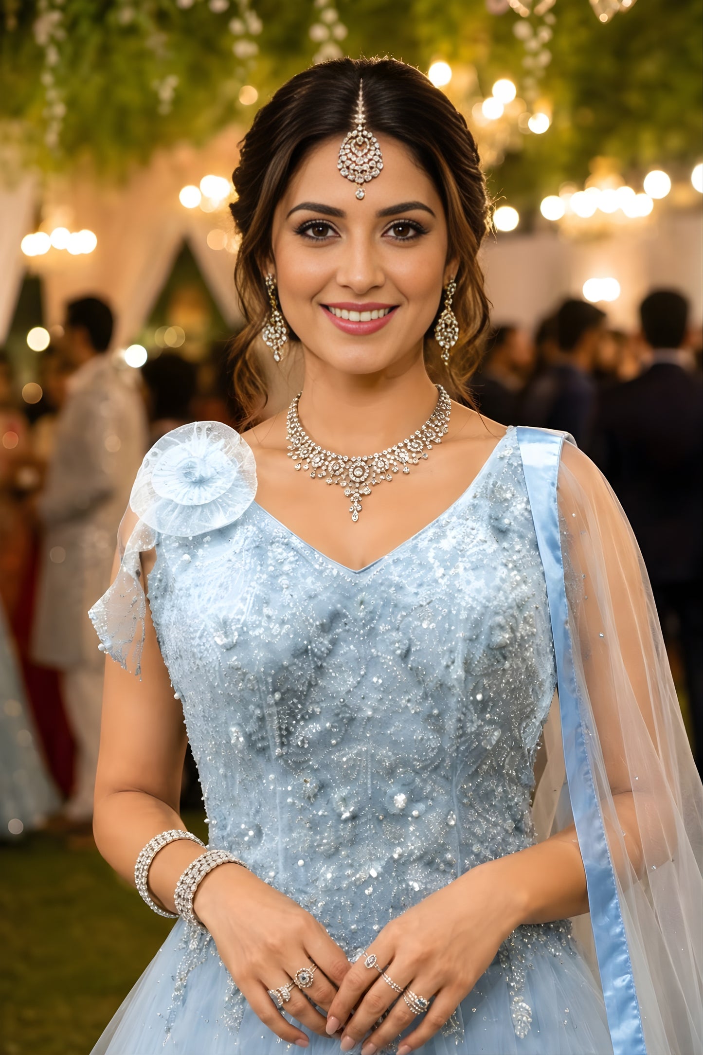Stylish Sky Blue Net Heavy Embroidered Gown with Designer Dupatta for Wedding and Reception