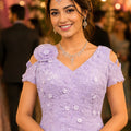 Wonderful Lavender Net Heavy Embroidered Gown with Designer Dupatta for Wedding and Reception Wear