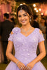 Wonderful Lavender Net Heavy Embroidered Gown with Designer Dupatta for Wedding and Reception Wear