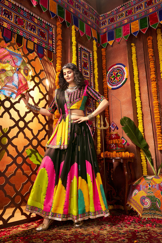 Black Multicolor Embroidered Navratri Chaniya Choli with Dupatta