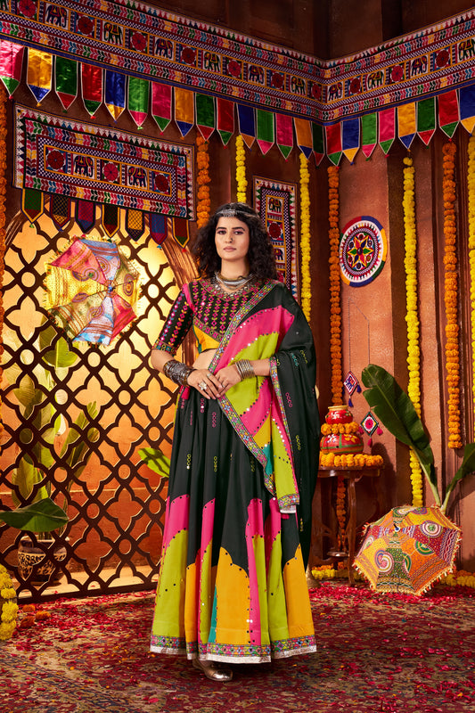 Black Multicolor Embroidered Navratri Chaniya Choli with Dupatta