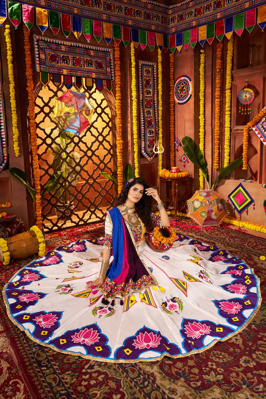White Multicolor Embroidered Navratri Chaniya Choli with Dupatta