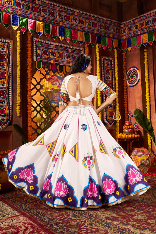 White Multicolor Embroidered Navratri Chaniya Choli with Dupatta
