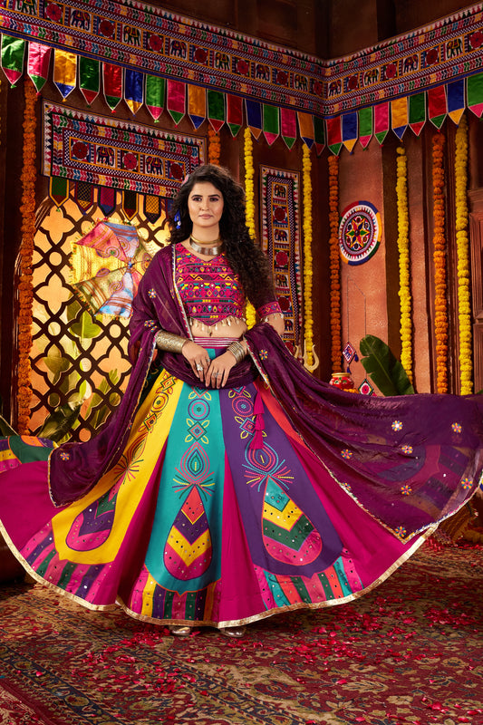 Traditional Multicolor Embroidered Navratri Chaniya Choli with Dupatta