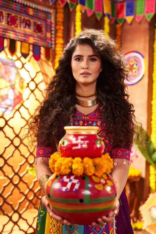 Traditional Multicolor Embroidered Navratri Chaniya Choli with Dupatta