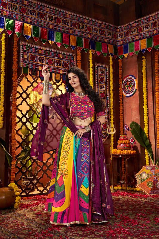 Traditional Multicolor Embroidered Navratri Chaniya Choli with Dupatta