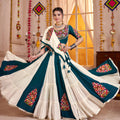 Stylish Teal Green and White Gujarati Navratri Chaniya Choli with Embroidered Blouse and Dupatta