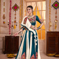 Stylish Teal Green and White Gujarati Navratri Chaniya Choli with Embroidered Blouse and Dupatta