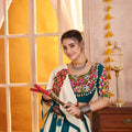 Stylish Teal Green and White Gujarati Navratri Chaniya Choli with Embroidered Blouse and Dupatta