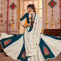Stylish Teal Green and White Gujarati Navratri Chaniya Choli with Embroidered Blouse and Dupatta