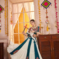 Stylish Teal Green and White Gujarati Navratri Chaniya Choli with Embroidered Blouse and Dupatta