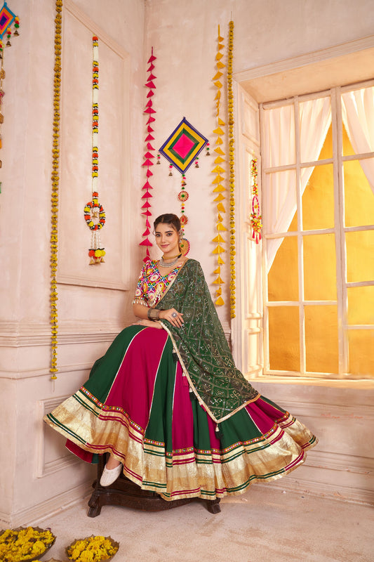Superb Multicolor Gujarati Navratri Chaniya Choli with Embroidered Blouse and Dupatta