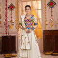 Wonderful White Gujarati Navratri Chaniya Choli with Embroidered Blouse and Dupatta