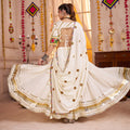 Wonderful White Gujarati Navratri Chaniya Choli with Embroidered Blouse and Dupatta