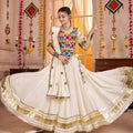 Wonderful White Gujarati Navratri Chaniya Choli with Embroidered Blouse and Dupatta