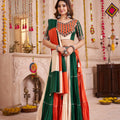 Tricolor Viscose Cotton Navratri Lehenga Choli with Mirror Work and Embroidered Blouse