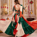 Tricolor Viscose Cotton Navratri Lehenga Choli with Mirror Work and Embroidered Blouse