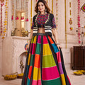 Multicolor Gujarati Patchwork Navratri Chaniya Choli with Embroidered Blouse and Dupatta