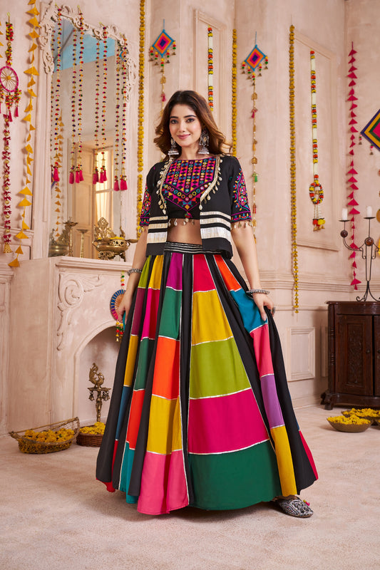 Multicolor Gujarati Patchwork Navratri Chaniya Choli with Embroidered Blouse and Dupatta