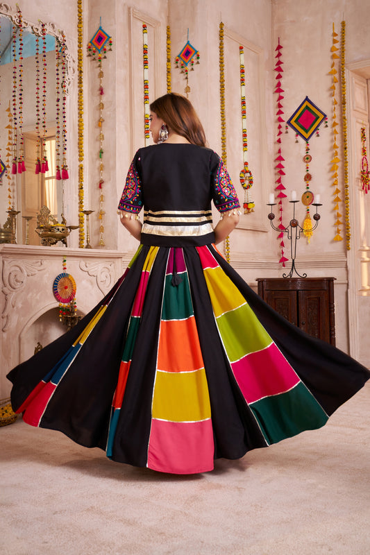 Multicolor Gujarati Patchwork Navratri Chaniya Choli with Embroidered Blouse and Dupatta