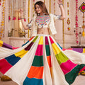 White Gujarati Patchwork Navratri Chaniya Choli with Embroidered Blouse and Dupatta
