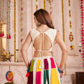 White Gujarati Patchwork Navratri Chaniya Choli with Embroidered Blouse and Dupatta