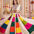 White Gujarati Patchwork Navratri Chaniya Choli with Embroidered Blouse and Dupatta