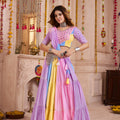 Light Multicolor Gujarati Navratri Chaniya Choli with Embroidered Blouse and Dupatta