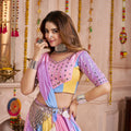 Light Multicolor Gujarati Navratri Chaniya Choli with Embroidered Blouse and Dupatta