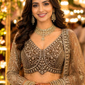 Graceful Brown Net Embroidered Designer Lehenga Choli with Dupatta for Wedding