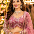 Stylish Pink Net Embroidered Designer Lehenga Choli with Dupatta for Wedding