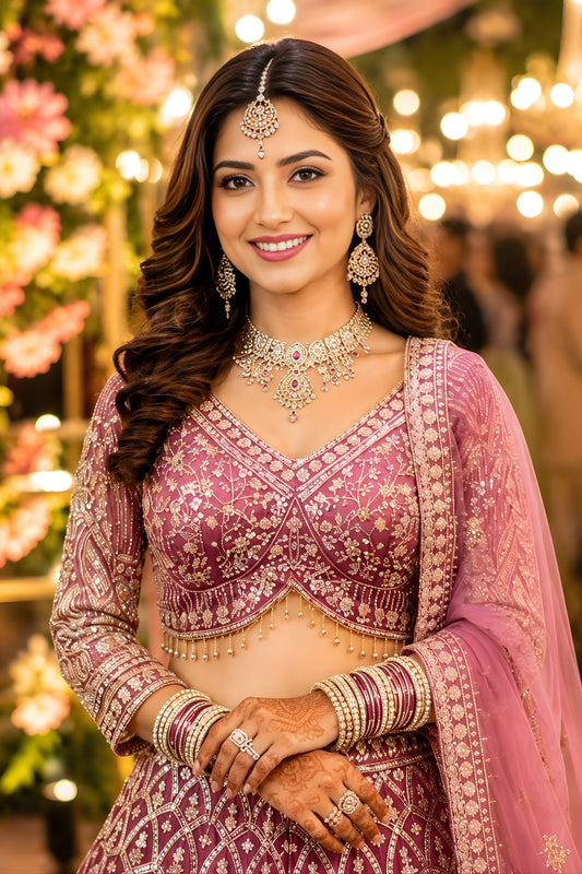 Stylish Pink Net Embroidered Designer Lehenga Choli with Dupatta for Wedding