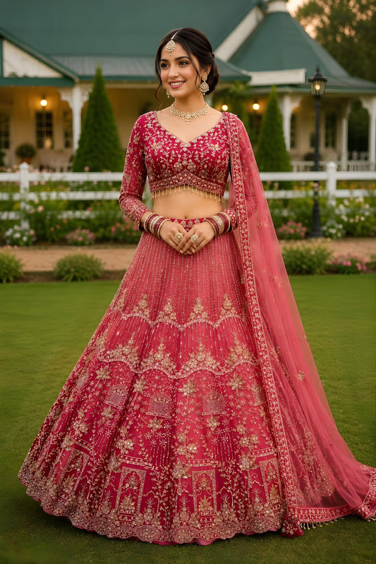 Royal Rani Pink Designer Lehenga Choli with Heavy Embroidery Work and Soft Net Dupatta