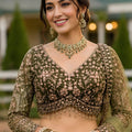 Elegant Olive Green Designer Lehenga Choli with Heavy Embroidery Work and Soft Net Dupatta