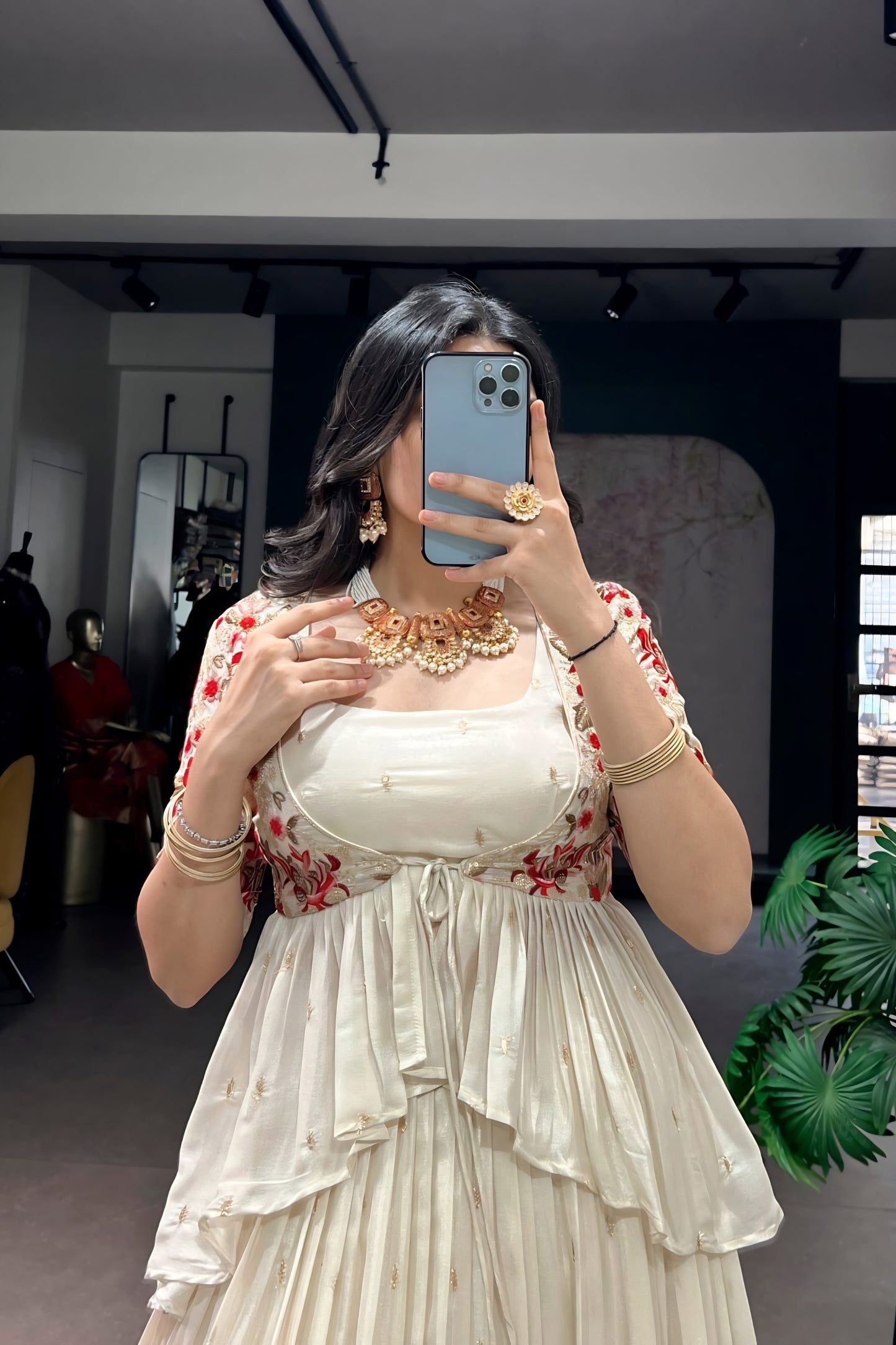 Trendy Off White Chocolate Silk Embroidered Lehenga Choli with Red Border for Women