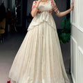 Trendy Off White Chocolate Silk Embroidered Lehenga Choli with Red Border for Women
