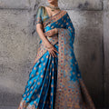 Royal Blue Premium Makhmal Satin Silk Saree Woven Zari Work for Women