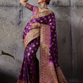 Stylish Purple Premium Makhmal Satin Silk Saree Woven Zari Work for Women