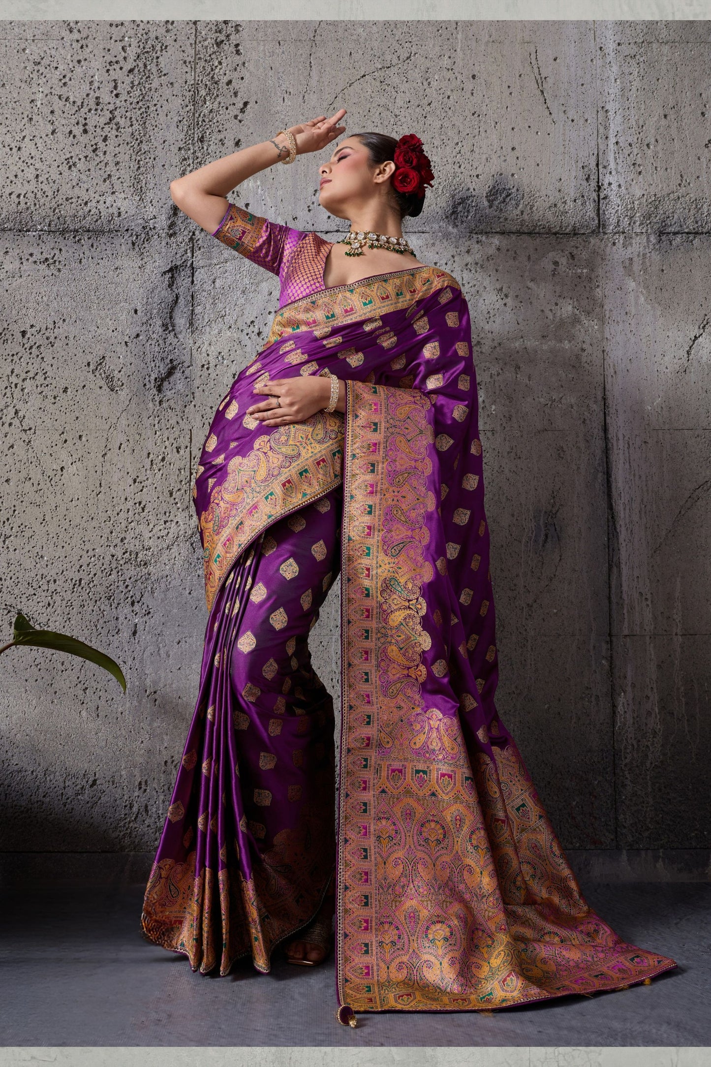 Stylish Purple Premium Makhmal Satin Silk Saree Woven Zari Work for Women